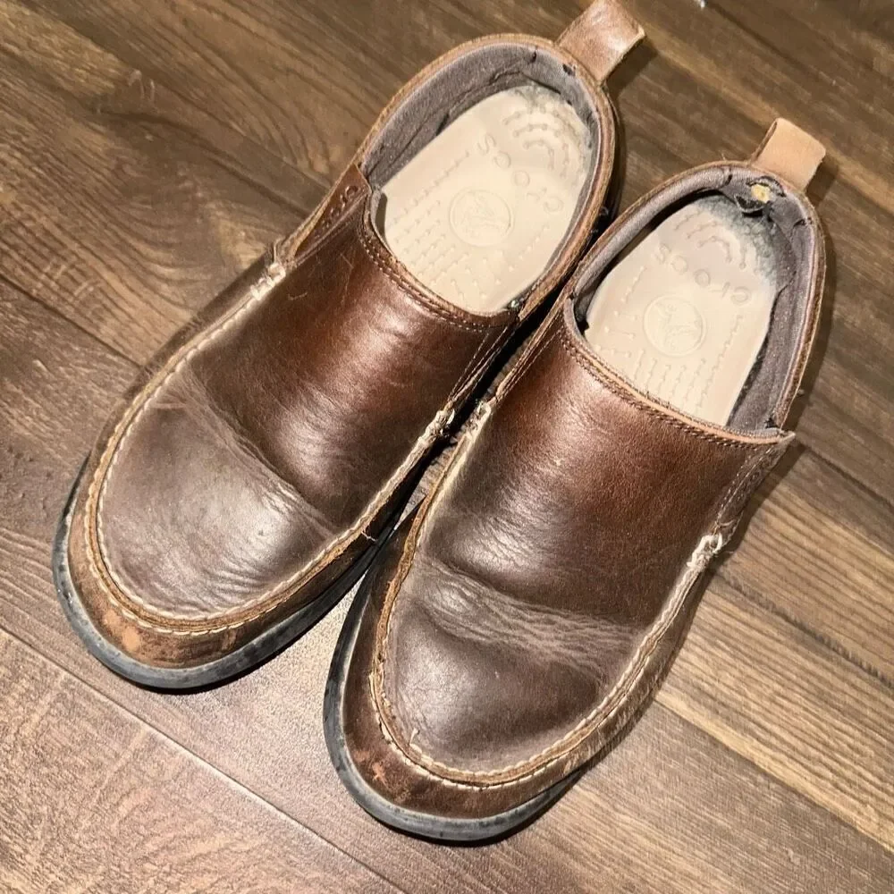 Crocs brown rubber sole slip on ortho size 10 loafers